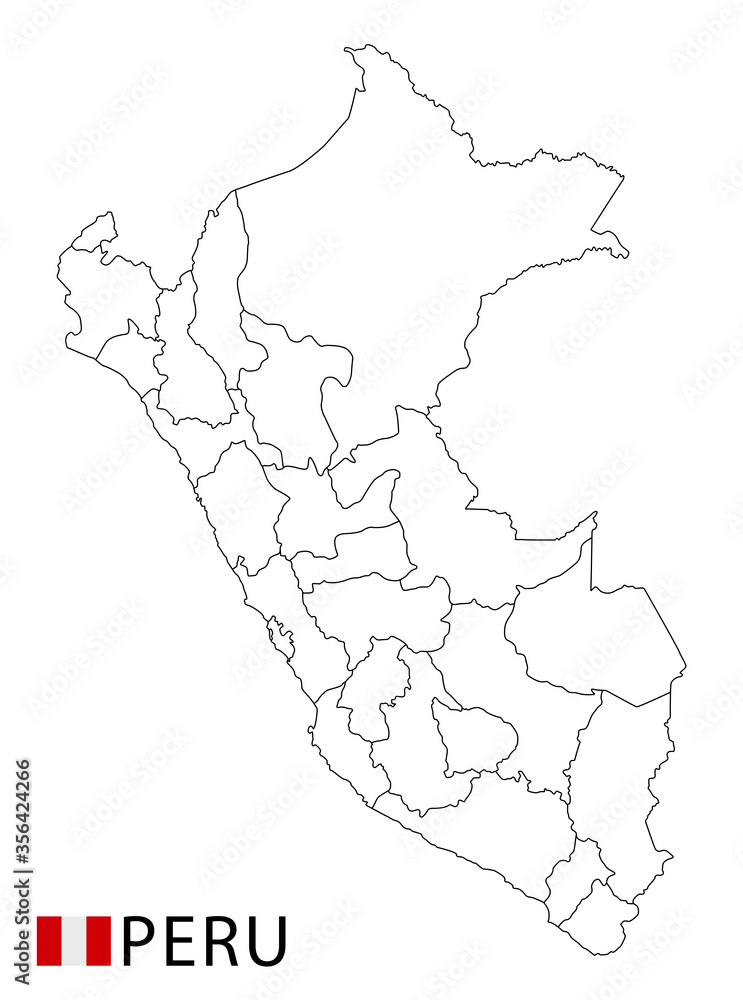 Peru map, black and white detailed outline regions of the country. Vector illustration