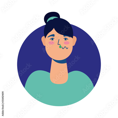 young woman sick avatar character