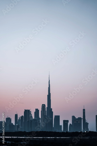 Beautiful Dubai Skyline Silhouette during blue hour