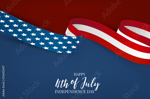 Happy 4th of July banner background. Waving USA national flag ribbon. Realistic vector illustration.
