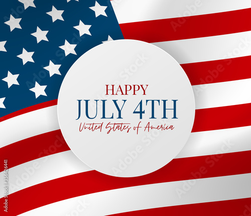 July 4th banner background. United States of America national flag with stars and stripes. USA independence day celebration. Realistic vector illustration.
