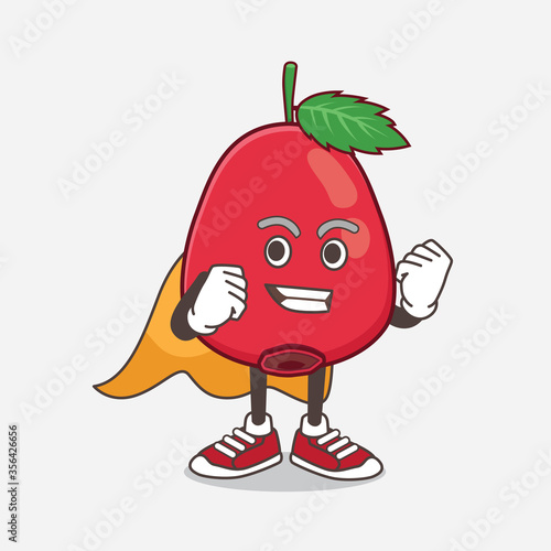 Rose Hip Fruit cartoon mascot character dressed as a Super hero