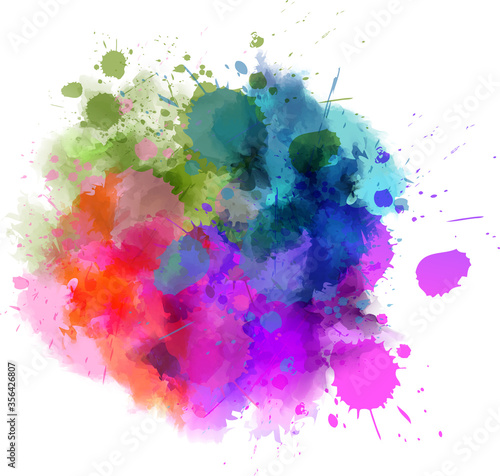 Multicolored watercolor imitation splash blot in blue, red and purple colors.
