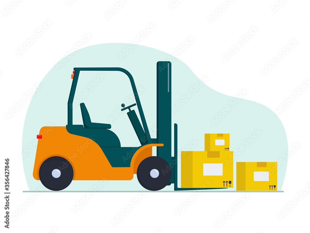 Flat vector illustration: forklift with boxes.