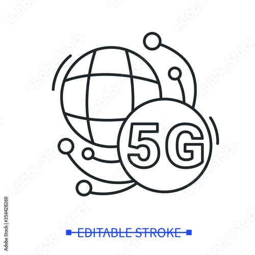 5G connecting icon. Global 5th generation internet connection sign. Worldwide telecommunication and web broadband technology concept. Thin line vector illustration.Editable stroke
