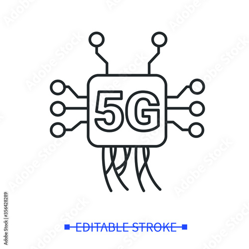 5G network icon. Broadband technology of fifth generation web connection sign.Global digital telecommunication element .Online data and networking concept.Thin line vector illustration.Editable stroke