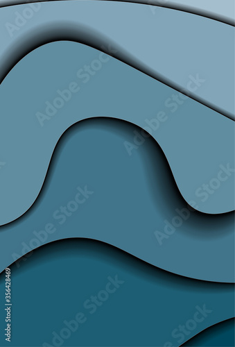 Layered waves design. Three dimensional. Shades of blue