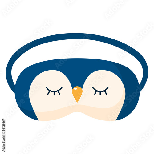 Children sleep mask penguin on white background. Face mask for sleeping human isolated in flat style