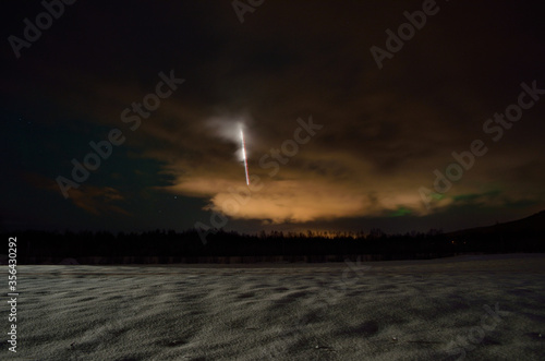 Wallpaper Mural long winter field with airplane light and aurora borealis on the night sky Torontodigital.ca