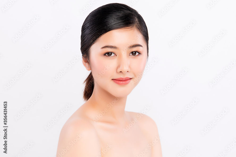 Beautiful Young Asian Woman with Clean Fresh Skin. Face care, Facial treatment, Cosmetology, beauty and healthy skin and cosmetic concept, woman beauty skin isolated on white background Beautiful Young Asian Woman with Clean Fresh Skin. Face care, Facial treatment, Cosmetology, beauty and healthy skin and cosmetic concept, woman beauty skin isolated on white background