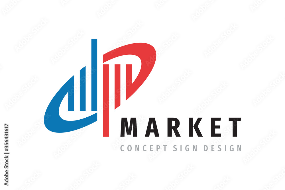 Market business logo design. Marketing exchange graphic concept sign. Development strategy symbol. Statistic analytic creative sign. Vector illustration. 