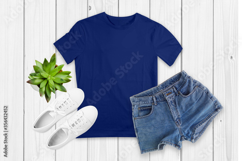 T-shirt mockup front short with beautiful background. Ready to replace your design