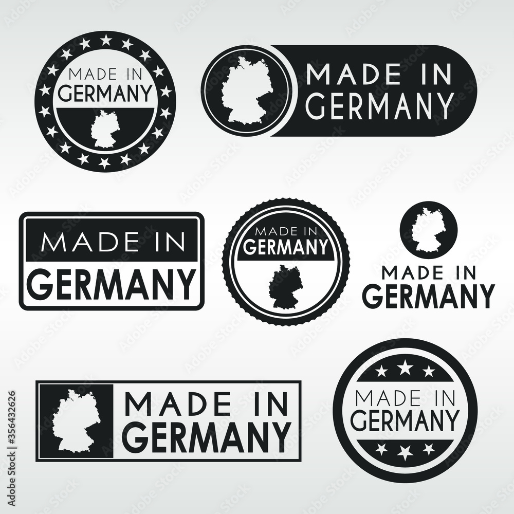 Stamps of Made in Germany Set. German Product Emblem Design. Export Vector Map. Stamps of Made in Germany Set. German Product Emblem Design. Export Vector Map.