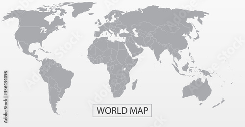 Political Vector Map of the world with clear borders on a gray background. Each country is isolated and selectable. Suitable for reports  statistics  infographics  templates. Silhouette backdrop.