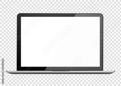 Realistic laptop front view. Notebook empty screen