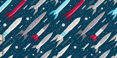 Space, galaxy seamless background. Retro pattern vector illustration