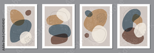 Set of minimal posters with abstract organic shapes composition in trendy contemporary collage style