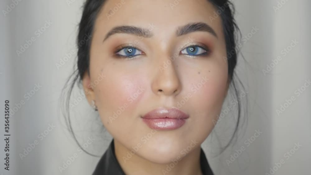 Closeup view of woman face with makeup