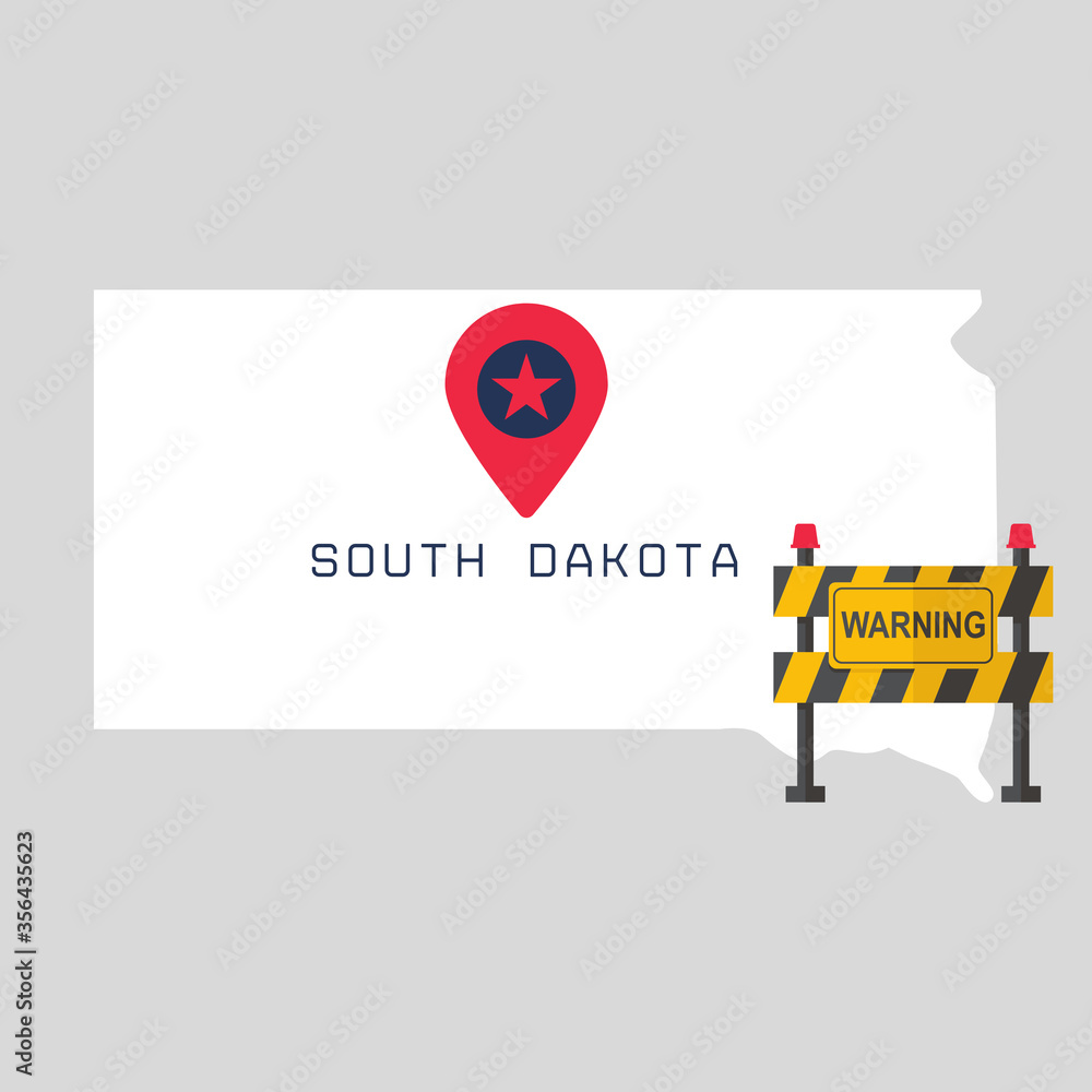 South Dakota map with warning sign barrier. Covid-19 outbreak concept ...