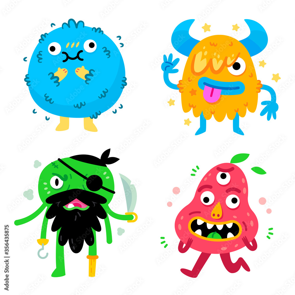 4 Silly Monsters, cute and funny creatures 4 Silly Monsters, cute and funny creatures
