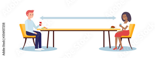 Social distancing concept illustration showing people in a restaurant