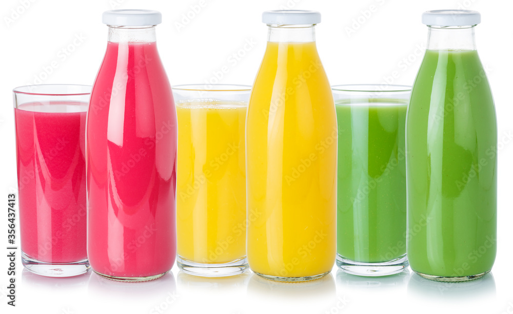 Fruit juice drinks orange smoothie drink bottle and glass isolated on white Fruit juice drinks orange smoothie drink bottle and glass isolated on white