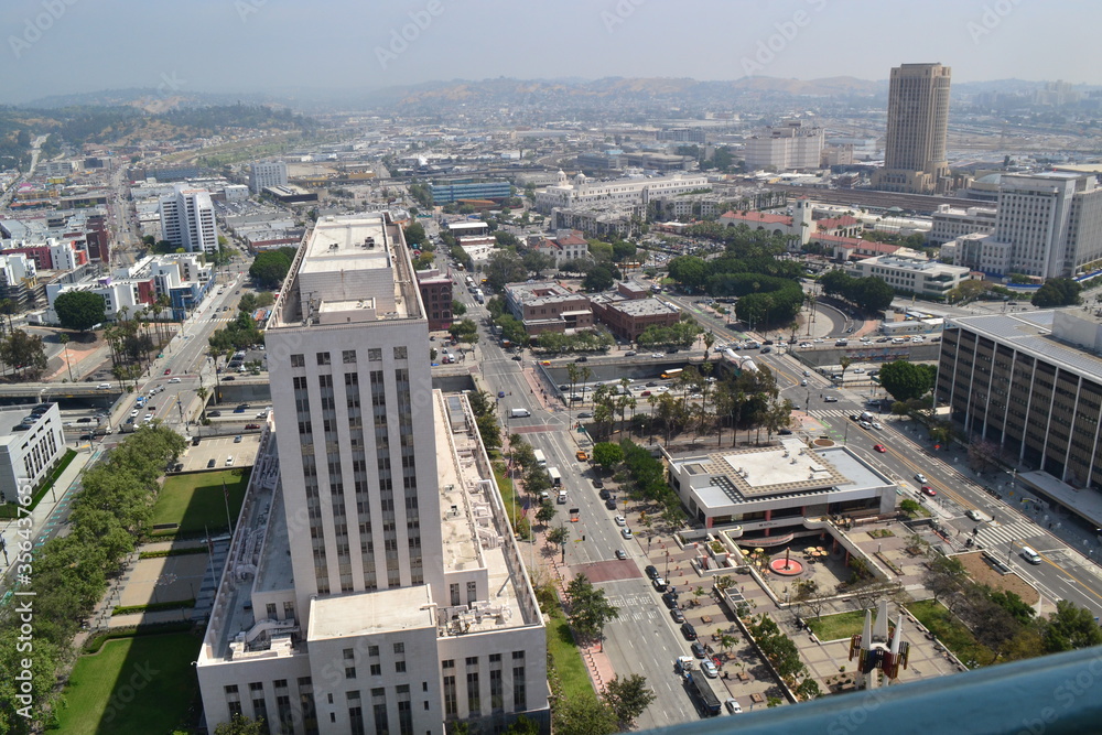 Los Angeles architecture. Looking toward Union Station from City Hall, Downtown Los Angeles