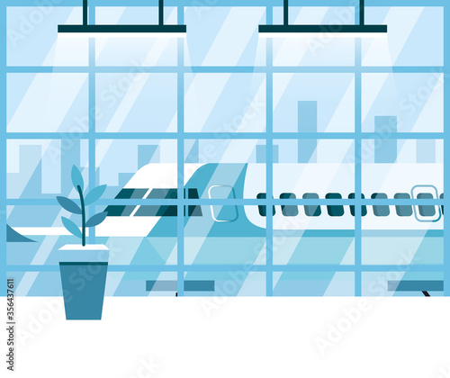 airport, interior waiting hall, departure lounge modern terminal vector illustration design
