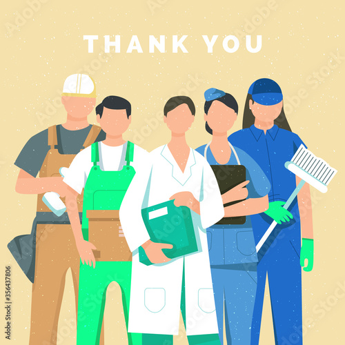 Thanks for workers, doctor, nursery, courier and many more, vector design character illustration