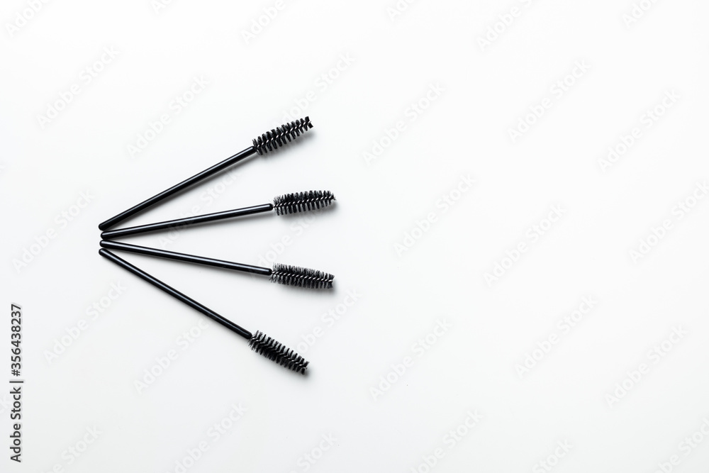 Hygiene for makeup disposable makeup applicator for eyelashes and eyebrows. Virus free makeup. Top view. Hygiene for makeup disposable makeup applicator for eyelashes and eyebrows. Virus free makeup. Top view.