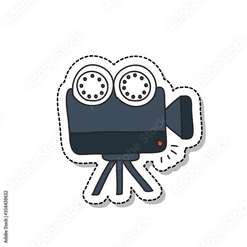 videocamera doodle icon, vector sticker illustration