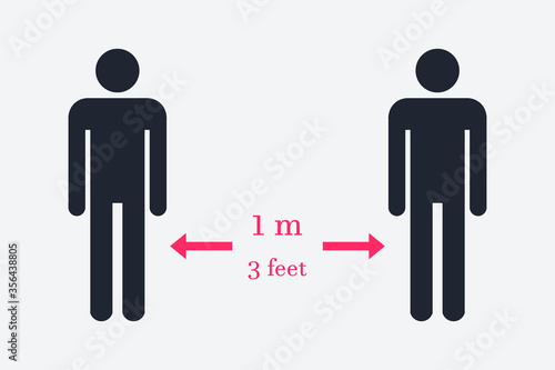 Keep distance sign. Coronovirus epidemic protective equipment. Preventive measures. Steps to protect yourself. Keep the 1 meter distance. Vector illustration.