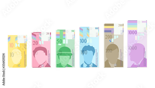 Swiss Franc banknotes. Set Flat Swiss Franc for paper money. Business concept. Vector illustration.