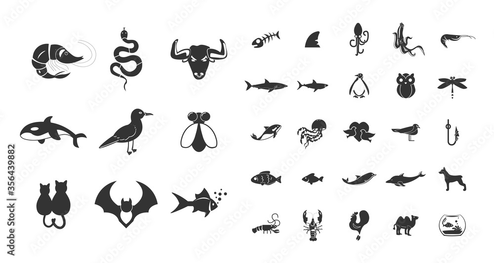 Fototapeta premium Animals icon set. with birds and sea animals