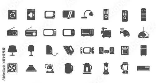 Set of household appliances icons. home appliances icon set with TV, fridge, kitchen appliances