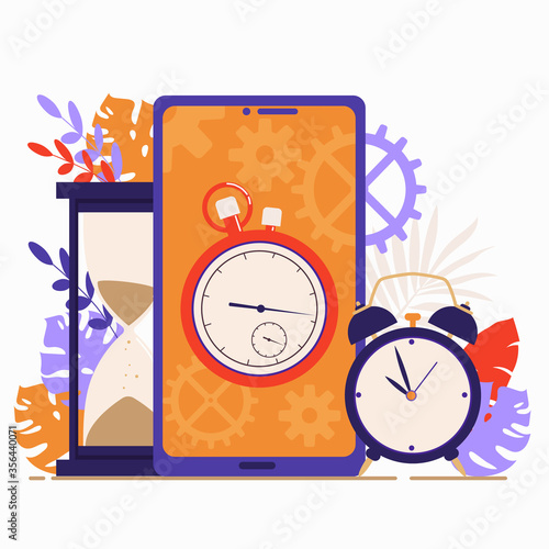Time management concept. Planning and organization work. Can use for banner, mobile app, landing page. Vector flat illustration