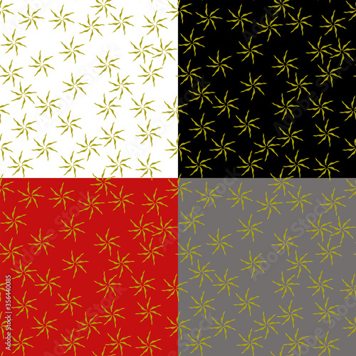 Set of 4 seamless pattern with yellow srokes on shape of sun for design and creativity