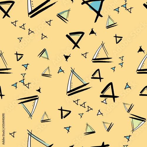 Triangles floating Hand drawn vector seamless pattern with ink doodles. surface design