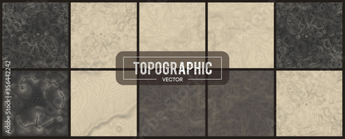 Set of 10 Topographic map contour backgrounds. Topo map with elevation. Contour map vector. Geographic World Topography map grid abstract vector illustration .