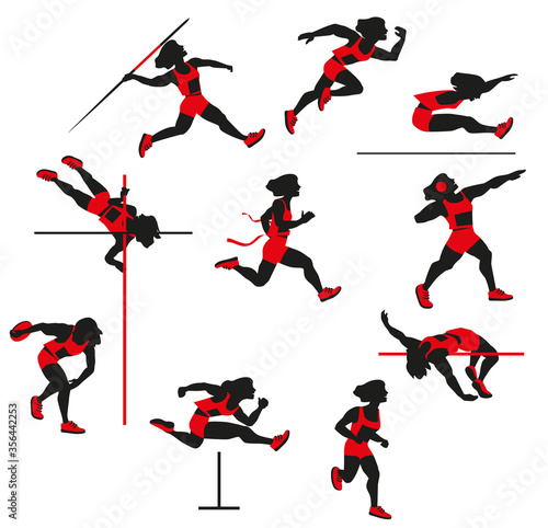 Women's decathlon isolated on white background
