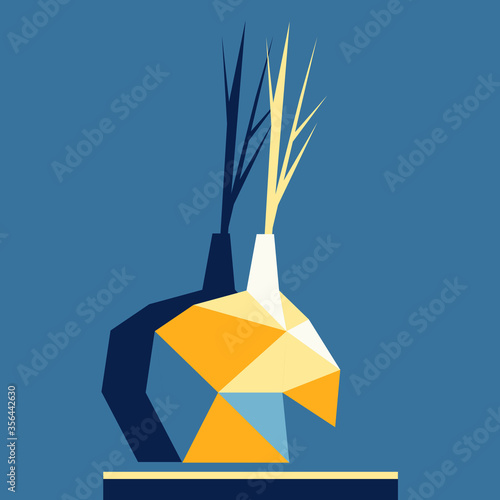 Vector illustration with plants in vase. Flat style 