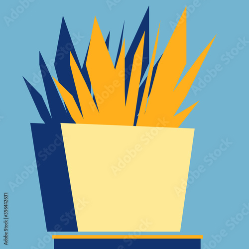 Vector illustration with plants in vase. Flat style 