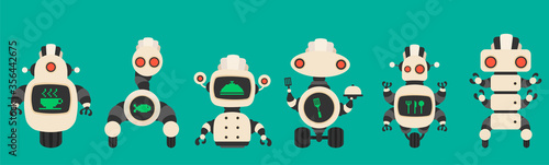 Vintage kitchen robot collection.Vector illustration of retro kitchen robot set.