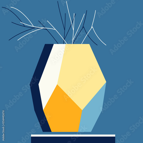 Vector illustration with plants in vase. Flat style 