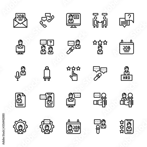 Set of interview, recruitment, job, meeting outline style icon - vector