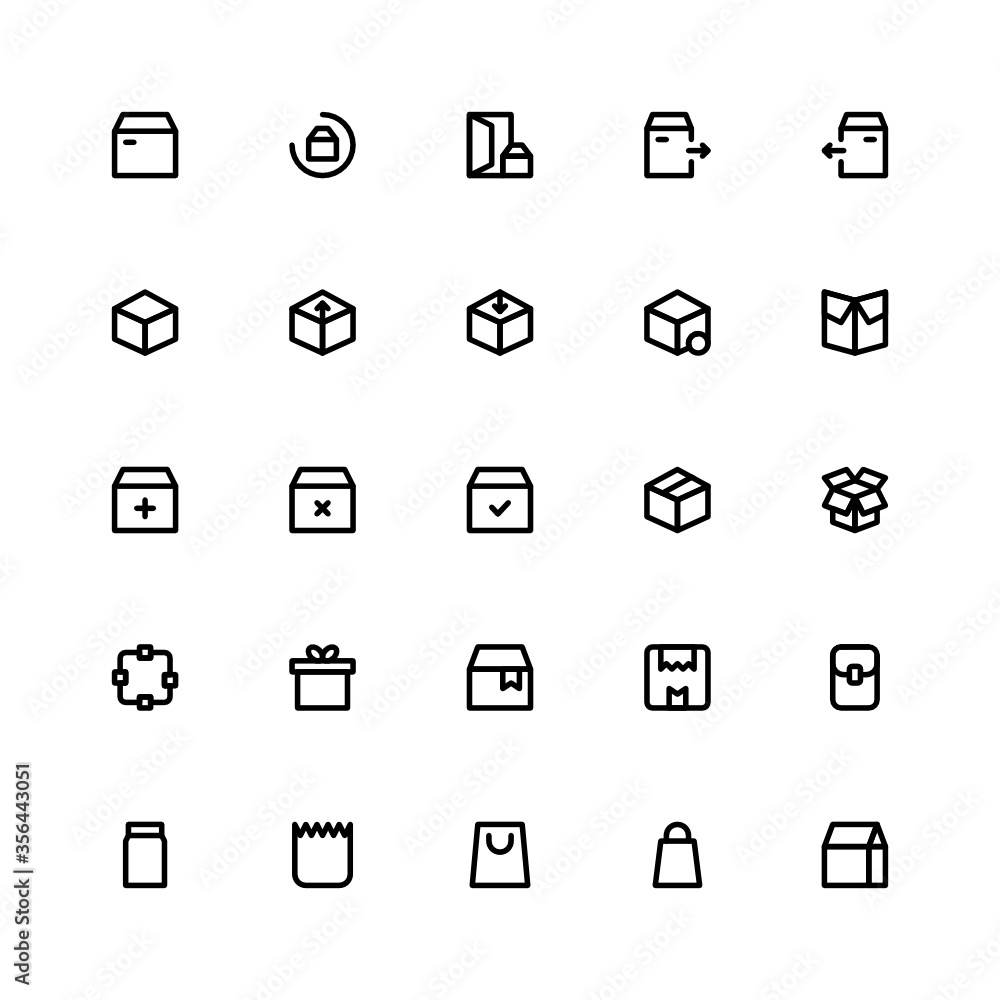 Set of package, shipping, delivery outline style icon - vector