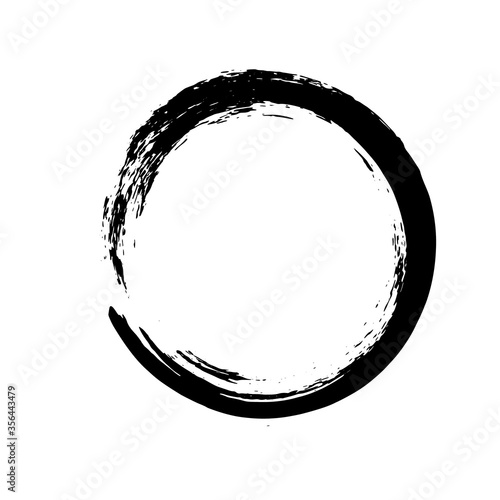 Circle ink brush stroke, black paint round frame, vector illustration.