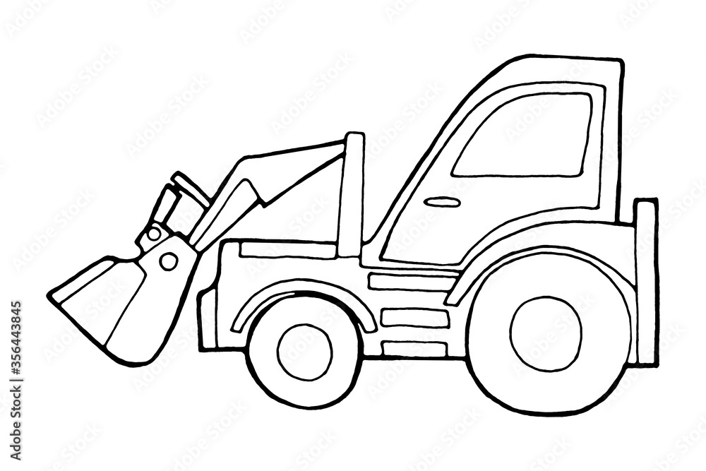 Excavator coloring page. Figure outline, construction equipment