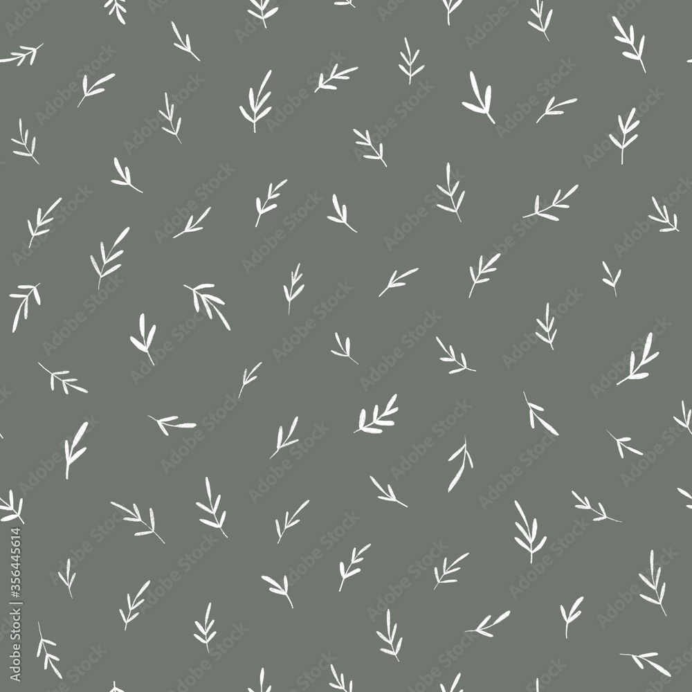 seamless pattern with white small leaves on a dark green background. illustration for printing on textiles, paper, use in design.