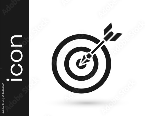 Grey Target with arrow icon isolated on white background. Dart board sign. Archery board icon. Dartboard sign. Business goal concept. Vector Illustration.